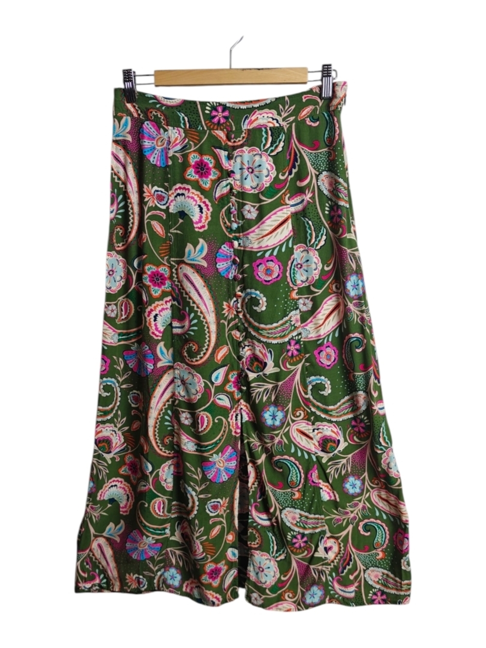 LOFT Green Paisley Maxi Skirt with Front Slit
